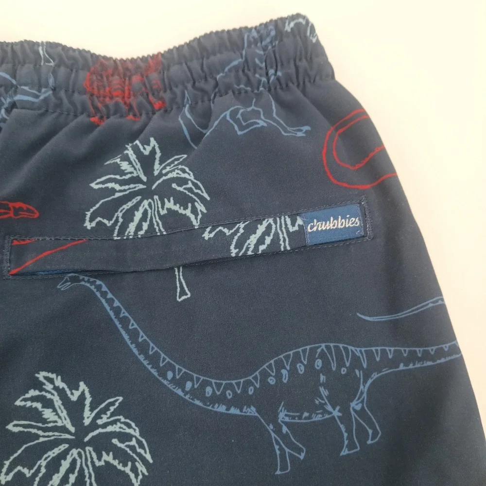 Chubbies Mens Swim Trunks Navy Blue Dinosaur Palm Tree Print 5.5